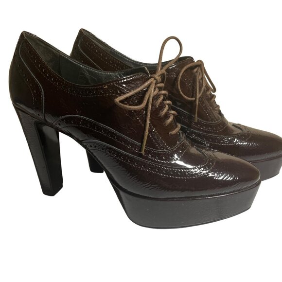 Pons Quintana Shoes - Pons Quintana Brown Patent Leather Shoes High Heel Platform Oxford Wingtip Sz 10